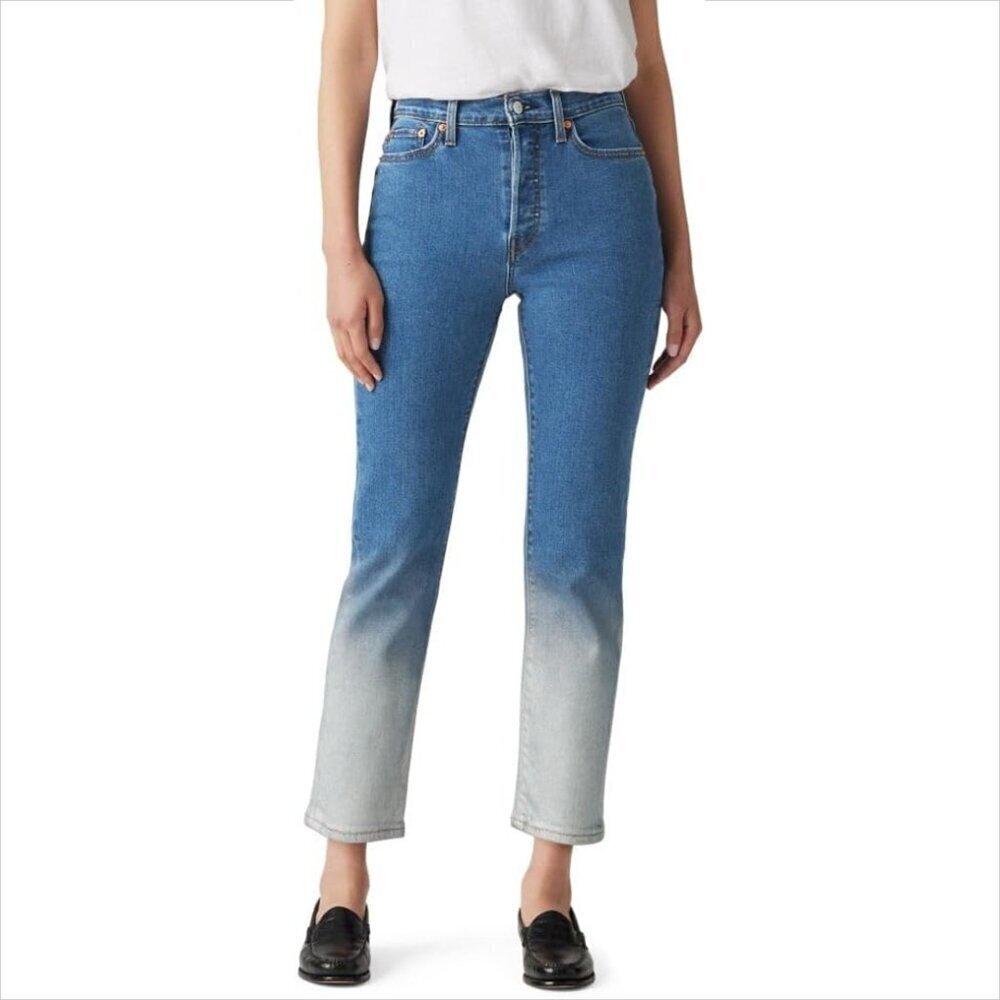 Levis Wedgie Straight jeans denim blue high rise button fly silver ombre new 26